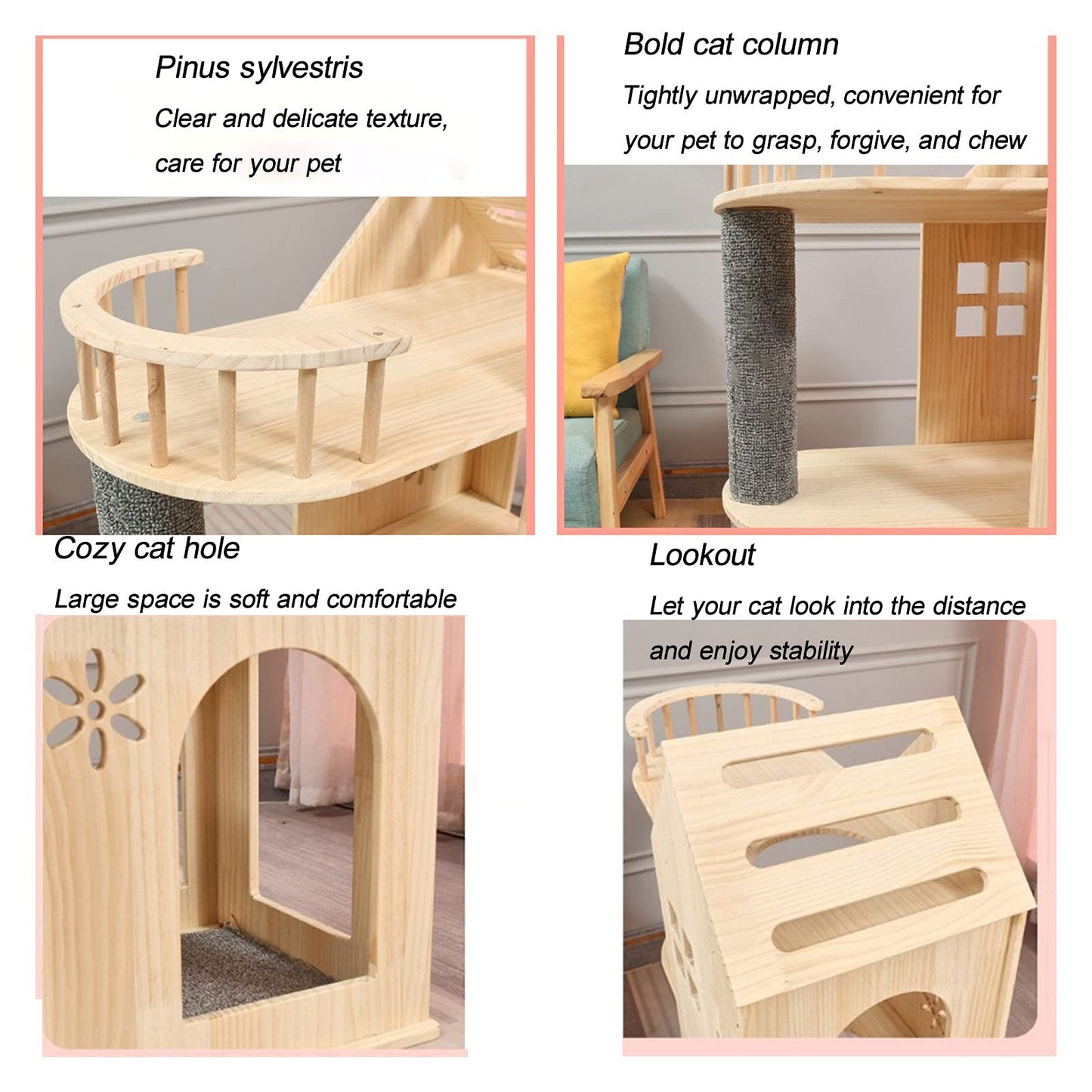 Luxury Wooden Cat Tree Tower with Acrylic Nest & Multi-Level Cat Activity Center