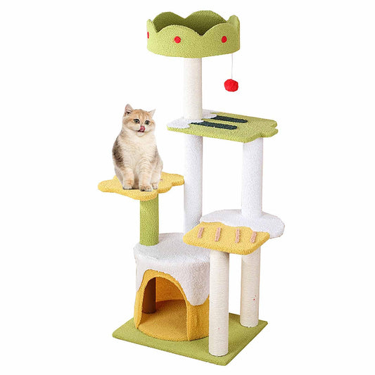 Cat Tree Tower with Sisal Scratching Posts, Perch & Hanging Toys for Indoor Cats - Green