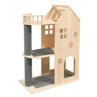 Luxury Wooden Cat Tree Tower with Acrylic Nest & Multi-Level Cat Activity Center
