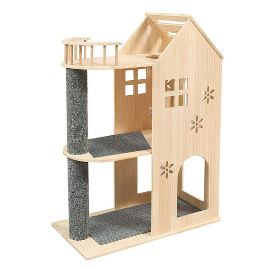 Luxury Wooden Cat Tree Tower with Acrylic Nest & Multi-Level Cat Activity Center