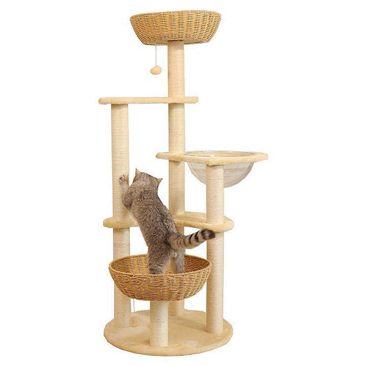 141cm Large Cat Tree Tower with Scratching Posts, Perches, Basket & Plush Cat Condo