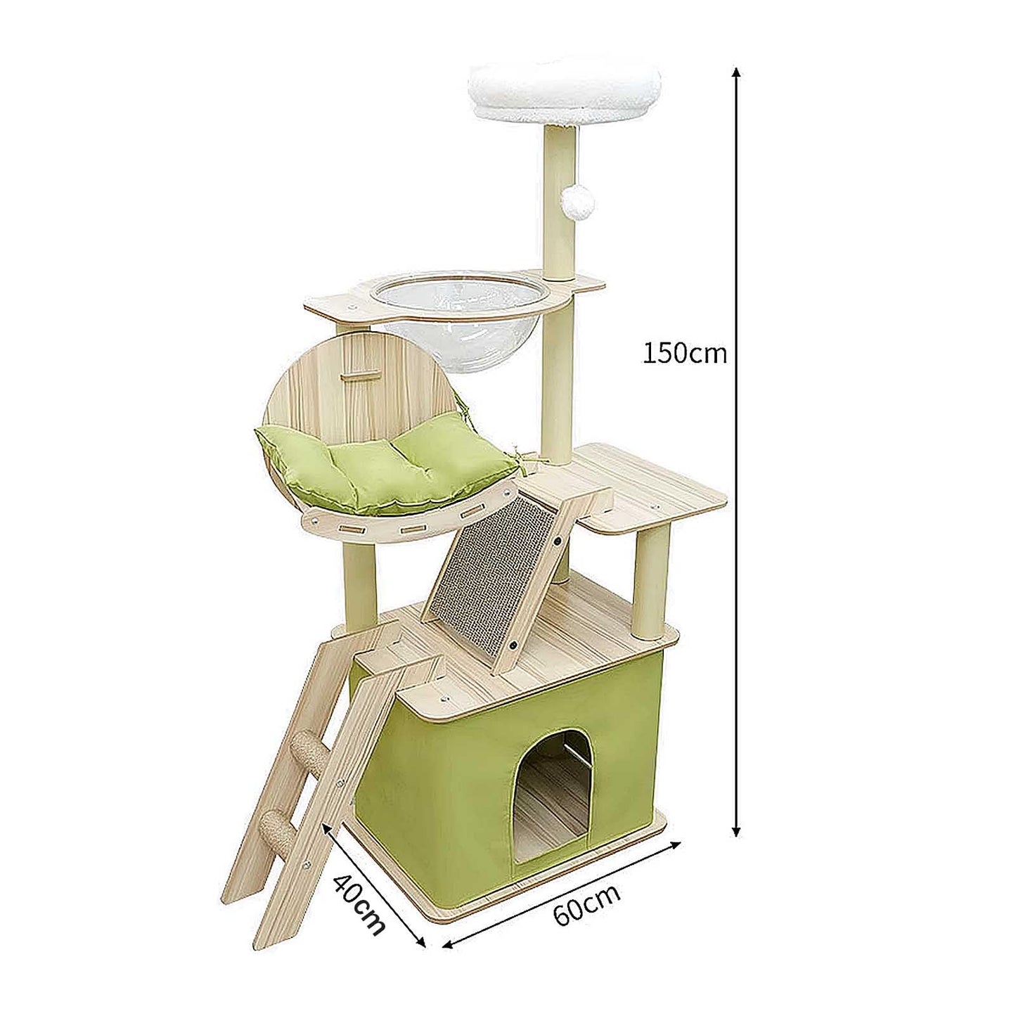 Tall Cat Tree Tower with Scratching Posts, Tunnel, Condo, Hammock & Ladder for Indoor Cats - Green