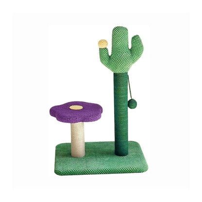 Luxury Cactus Cat Tree Tower with Flower Hammock & Sisal Scratching Post - Purple