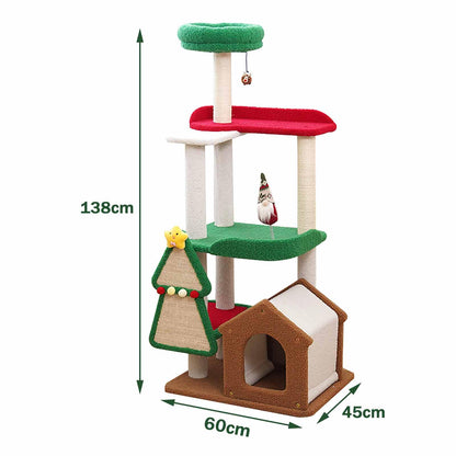Cat Climbing Tower with Cave, Scratching Posts & Padded Platform for Indoor Cats