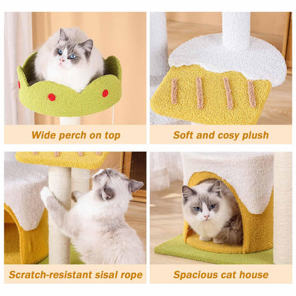 Cat Tree Tower with Sisal Scratching Posts, Perch & Hanging Toys for Indoor Cats - Green