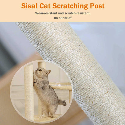 141cm Large Cat Tree Tower with Scratching Posts, Perches, Basket & Plush Cat Condo