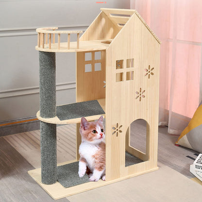 Luxury Wooden Cat Tree Tower with Acrylic Nest & Multi-Level Cat Activity Center