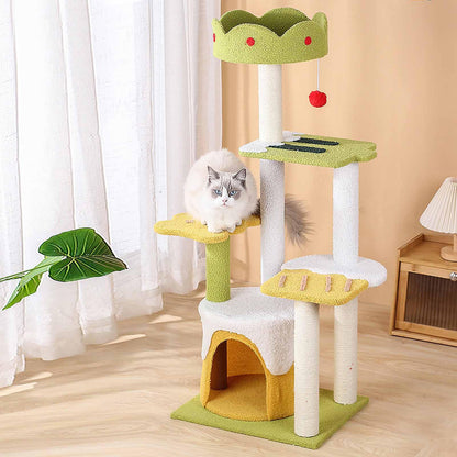 Cat Tree Tower with Sisal Scratching Posts, Perch & Hanging Toys for Indoor Cats - Green
