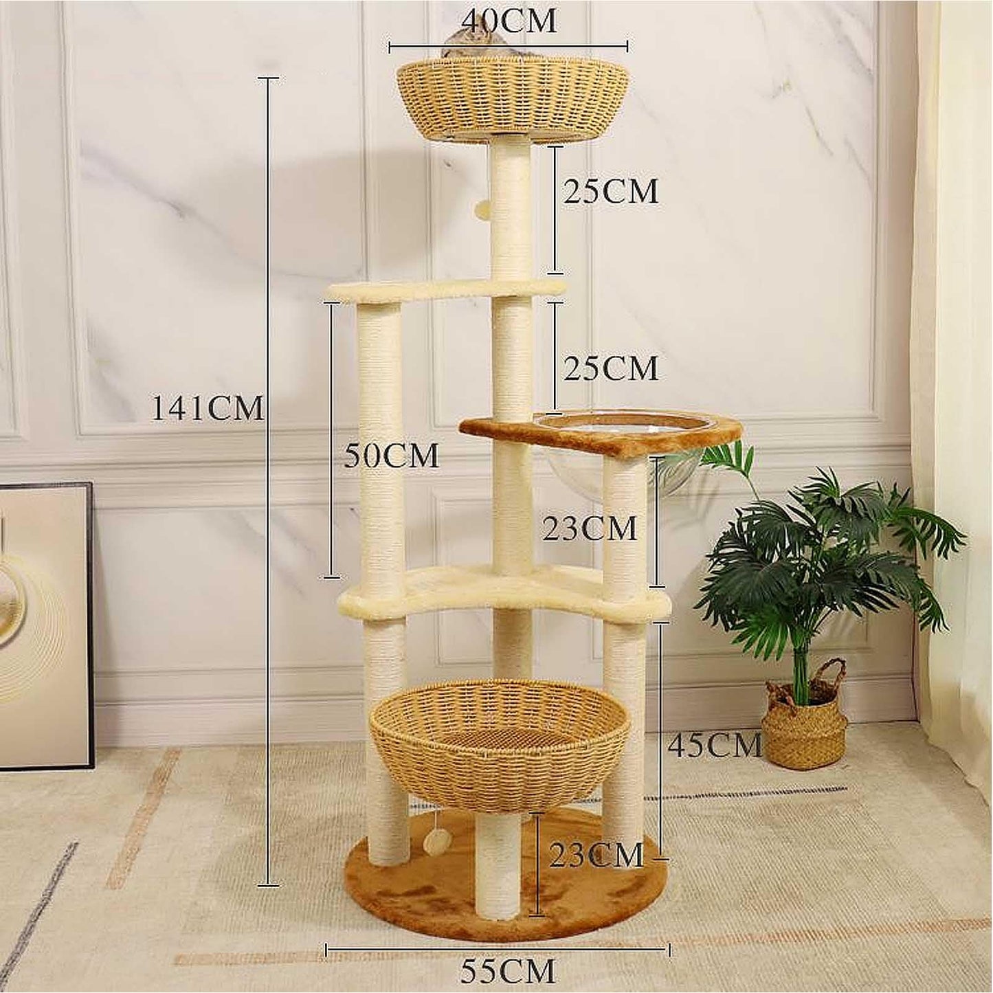 141cm Cat Tree Tower with Ladder, Scratching Posts & Play Toys for Indoor Cats