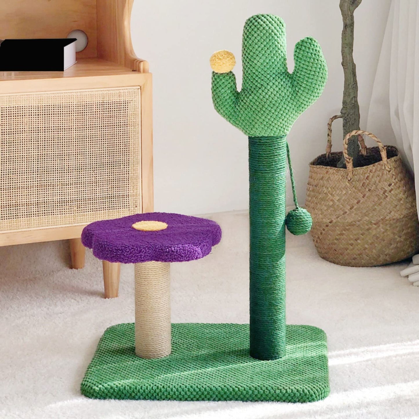 Luxury Cactus Cat Tree Tower with Flower Hammock & Sisal Scratching Post - Purple