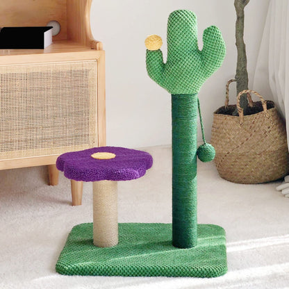 Luxury Cactus Cat Tree Tower with Flower Hammock & Sisal Scratching Post - Purple