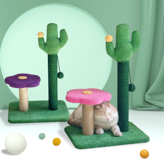 Luxury Cactus Cat Tree Tower with Flower Hammock & Sisal Scratching Post - Purple