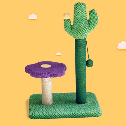 Luxury Cactus Cat Tree Tower with Flower Hammock & Sisal Scratching Post - Purple