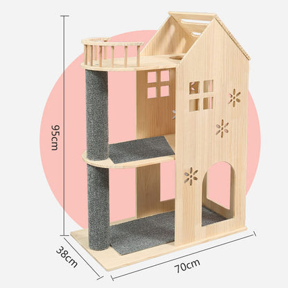 Luxury Wooden Cat Tree Tower with Acrylic Nest & Multi-Level Cat Activity Center