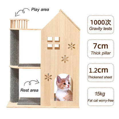 Luxury Wooden Cat Tree Tower with Acrylic Nest & Multi-Level Cat Activity Center