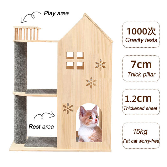 Luxury Wooden Cat Tree Tower with Acrylic Nest & Multi-Level Cat Activity Center
