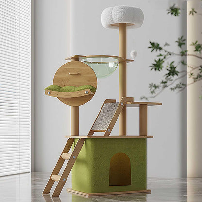 Tall Cat Tree Tower with Scratching Posts, Tunnel, Condo, Hammock & Ladder for Indoor Cats - Green