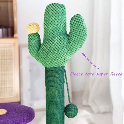Luxury Cactus Cat Tree Tower with Flower Hammock & Sisal Scratching Post - Purple