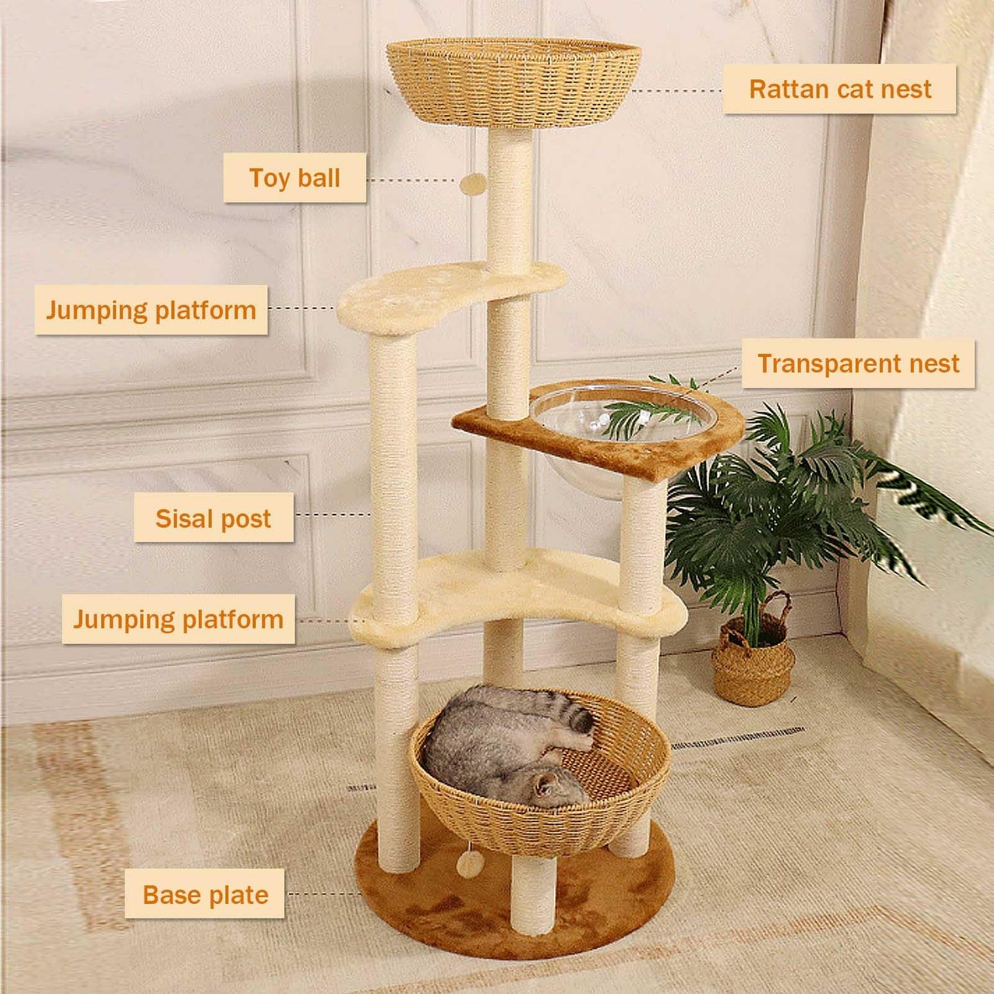 141cm Multi-Level Cat Tree Tower with Sisal Scratching Posts & Climbing Activity Center