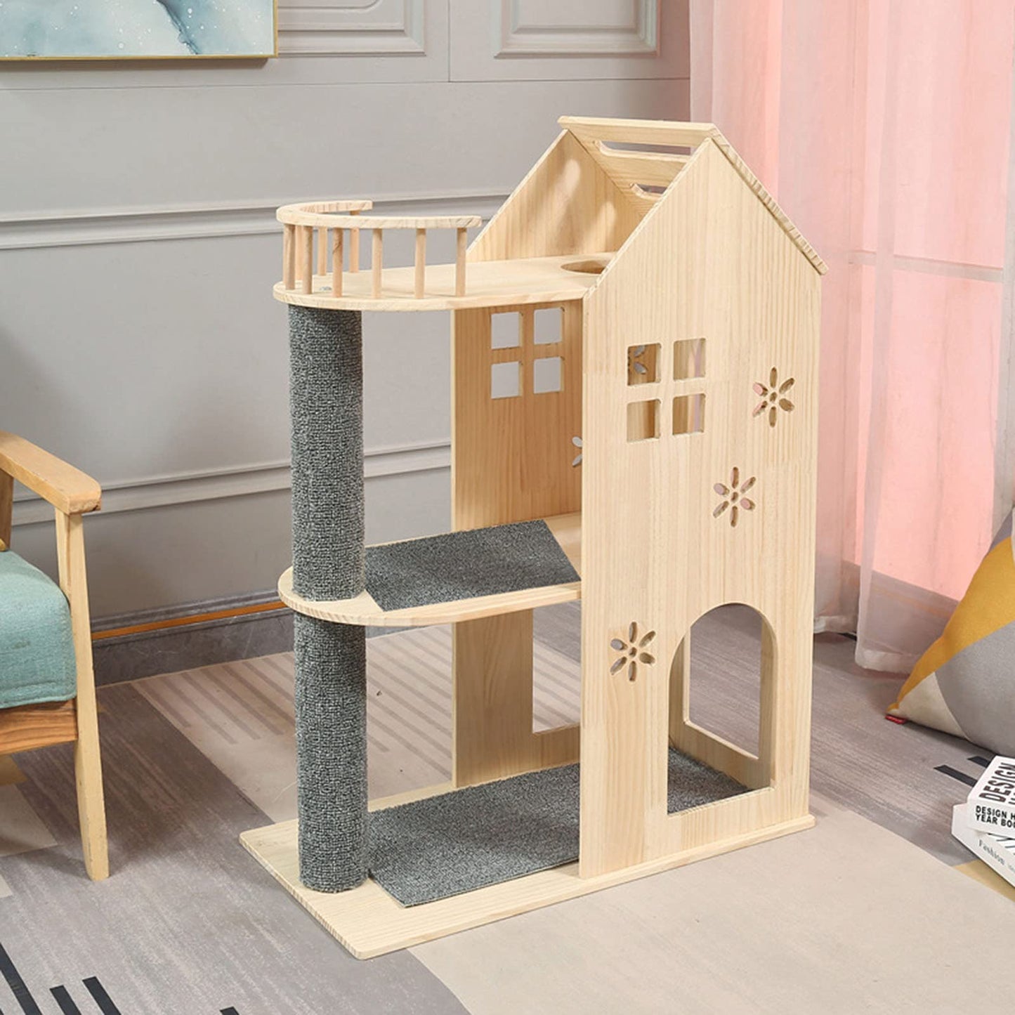 Luxury Wooden Cat Tree Tower with Acrylic Nest & Multi-Level Cat Activity Center