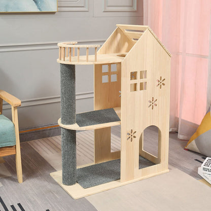 Luxury Wooden Cat Tree Tower with Acrylic Nest & Multi-Level Cat Activity Center