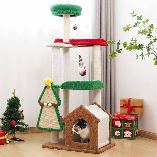 Cat Climbing Tower with Cave, Scratching Posts & Padded Platform for Indoor Cats