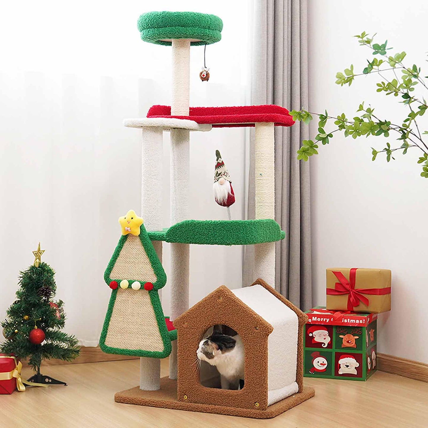 Tall Cat Tree Tower for Large Cats with Scratching Post, Condo & Climbing Furniture