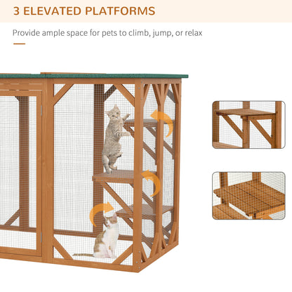 PawHut Outdoor Cat House Wooden Catio Shelter with Platforms & Weatherproof Roof