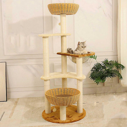 141cm Cat Tree Tower with Ladder, Scratching Posts & Play Toys for Indoor Cats