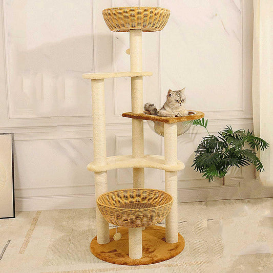 141cm Cat Tree Tower with Ladder, Scratching Posts & Play Toys for Indoor Cats
