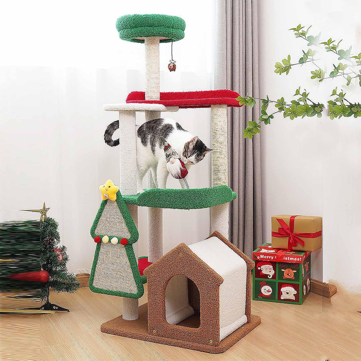 Tall Cat Tree Tower for Large Cats with Scratching Post, Condo & Climbing Furniture