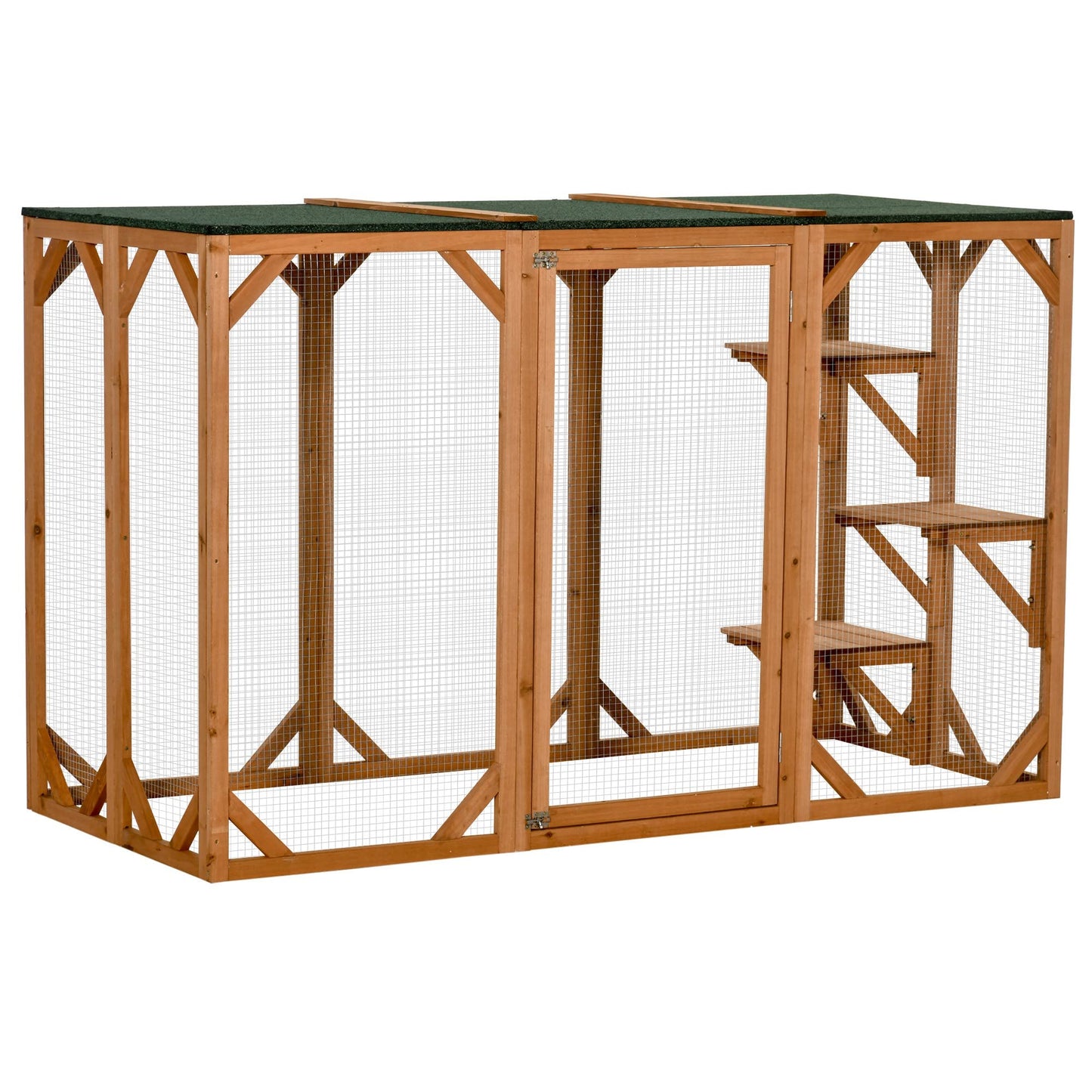 PawHut Outdoor Cat House Wooden Catio Shelter with Platforms & Weatherproof Roof