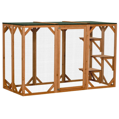 PawHut Outdoor Cat House Wooden Catio Shelter with Platforms & Weatherproof Roof