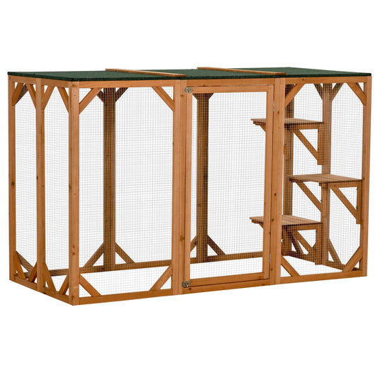 PawHut Outdoor Cat House Wooden Catio Shelter with Platforms & Weatherproof Roof