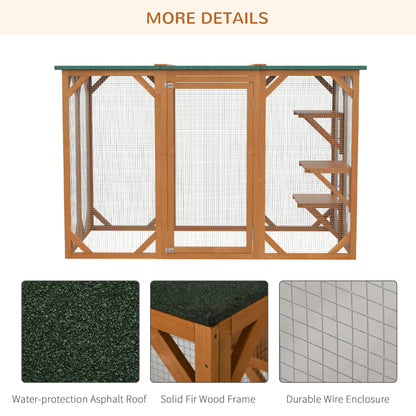 PawHut Outdoor Cat House Wooden Catio Shelter with Platforms & Weatherproof Roof