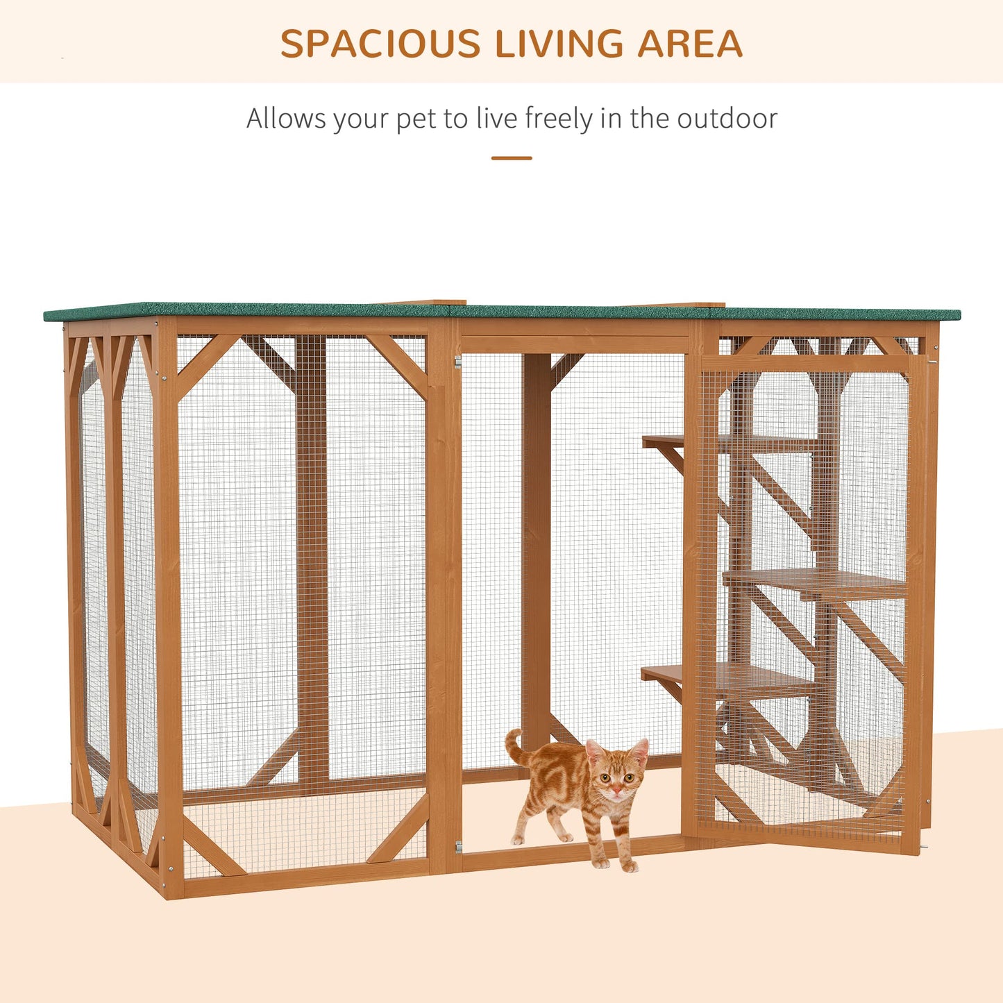PawHut Outdoor Cat House Wooden Catio Shelter with Platforms & Weatherproof Roof