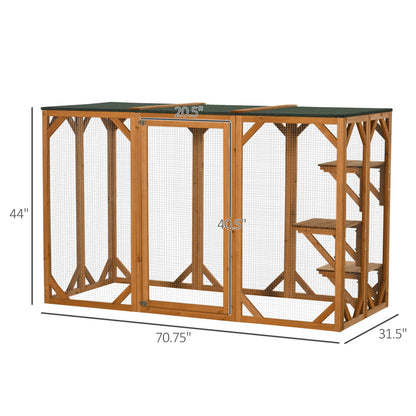 PawHut Outdoor Cat House Wooden Catio Shelter with Platforms & Weatherproof Roof