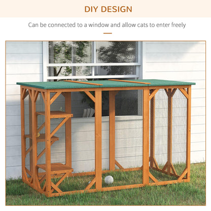 PawHut Outdoor Cat House Wooden Catio Shelter with Platforms & Weatherproof Roof